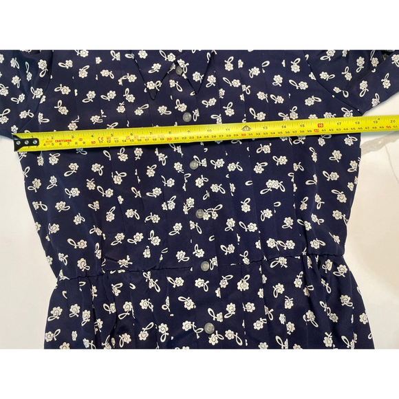 Liz Claiborne VTG Navy & White Floral Button Front Midi Shirt Dress Size 4 90s - Picture 8 of 10